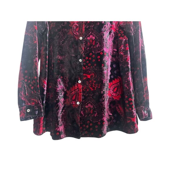 Paisley Velvet Button Down Tunic Top Women 1X Long Sleeves Dark Wimsigoth Grunge - Picture 4 of 14